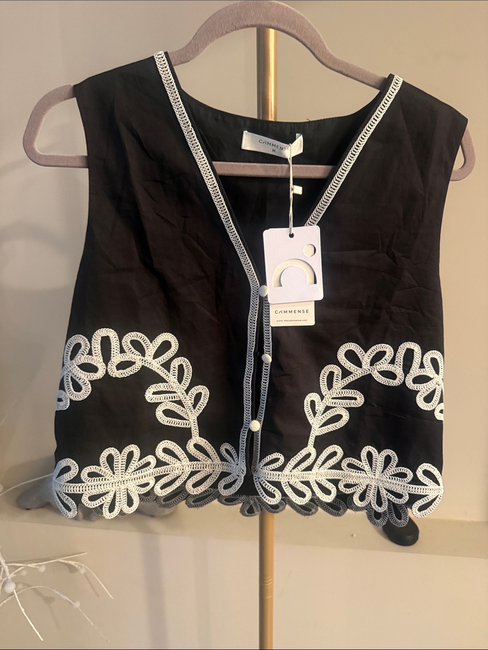 Commense Black Embroidered Sleeveless Top